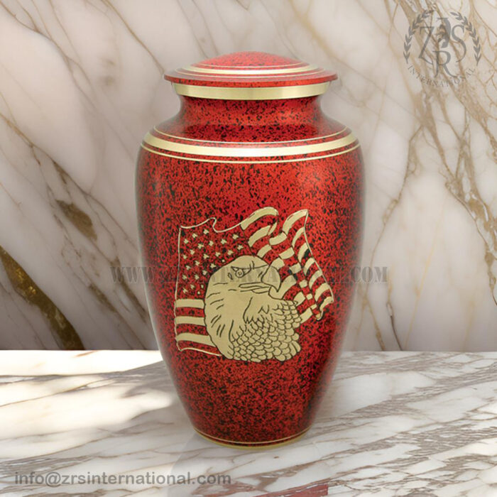 Cremation Urn with American Flag Eagle Model in Brass for Human Ashes