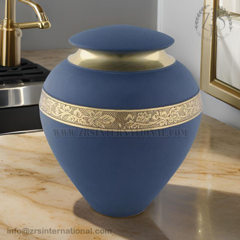 Blue And Gold - Cremation Urn - Brass for Human Ashes