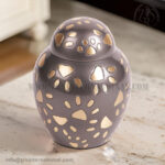 Pet Urn Memorial, Dog Ashes Keepsake Urn, White Handcrafted Brass Urn with Engraved